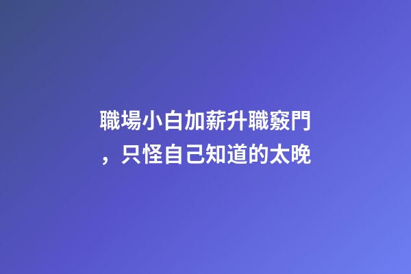 職場小白加薪升職竅門，只怪自己知道的太晚